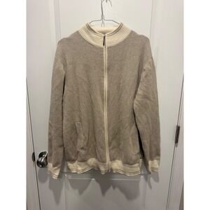 International Waters Mens Full Zip Sweater 100% Cotton Tan Large